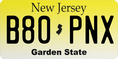 NJ license plate B80PNX
