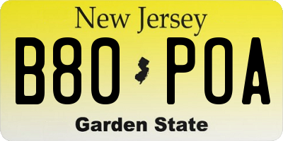 NJ license plate B80POA