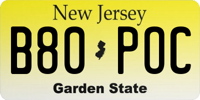NJ license plate B80POC