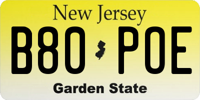 NJ license plate B80POE