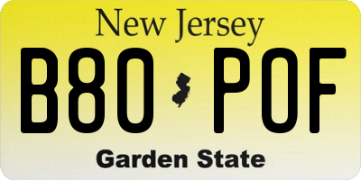 NJ license plate B80POF
