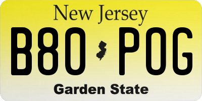 NJ license plate B80POG