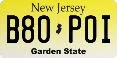 NJ license plate B80POI