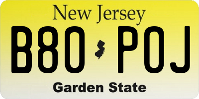 NJ license plate B80POJ
