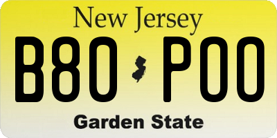 NJ license plate B80POO