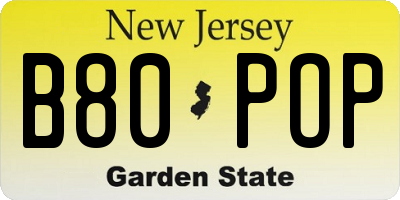NJ license plate B80POP