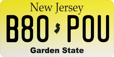 NJ license plate B80POU