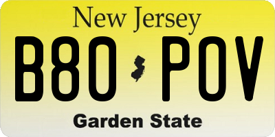 NJ license plate B80POV