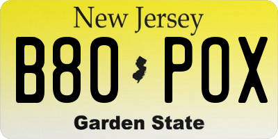 NJ license plate B80POX