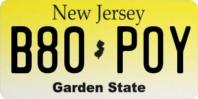 NJ license plate B80POY