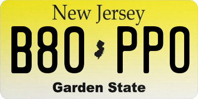 NJ license plate B80PPO