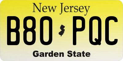 NJ license plate B80PQC