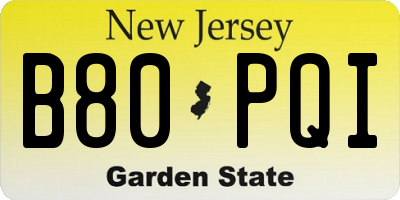 NJ license plate B80PQI