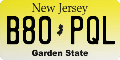 NJ license plate B80PQL