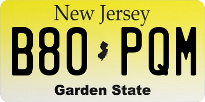 NJ license plate B80PQM
