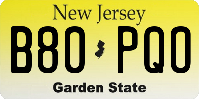 NJ license plate B80PQO