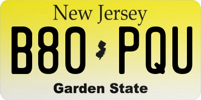 NJ license plate B80PQU