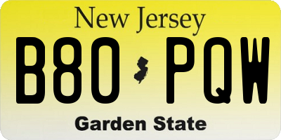 NJ license plate B80PQW