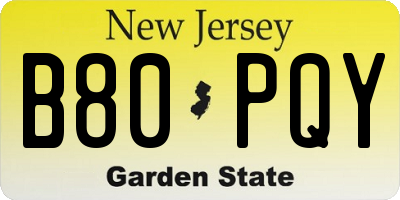 NJ license plate B80PQY