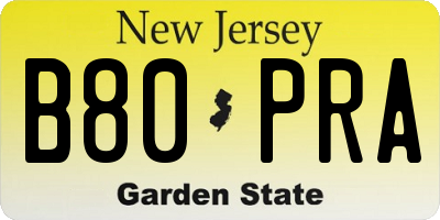 NJ license plate B80PRA