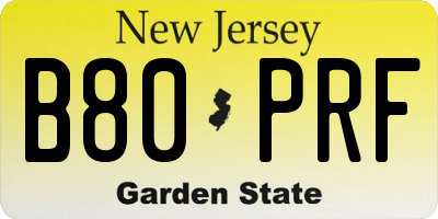 NJ license plate B80PRF