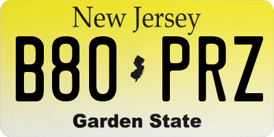 NJ license plate B80PRZ
