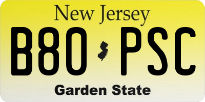NJ license plate B80PSC