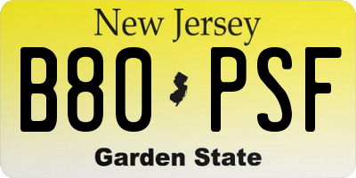 NJ license plate B80PSF