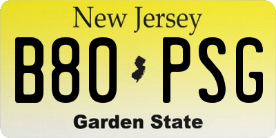NJ license plate B80PSG
