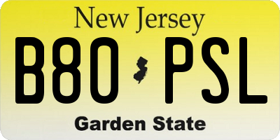 NJ license plate B80PSL