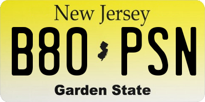 NJ license plate B80PSN