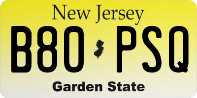 NJ license plate B80PSQ