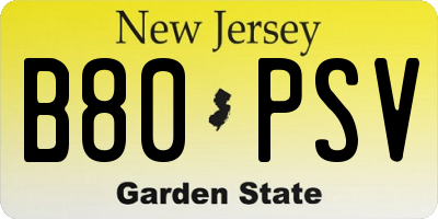 NJ license plate B80PSV