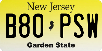 NJ license plate B80PSW