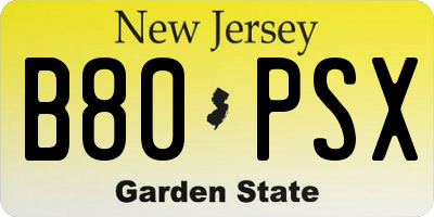 NJ license plate B80PSX