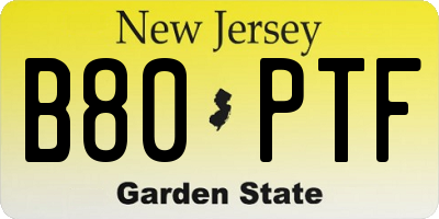 NJ license plate B80PTF