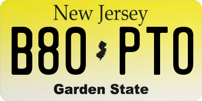 NJ license plate B80PTO