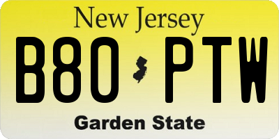 NJ license plate B80PTW