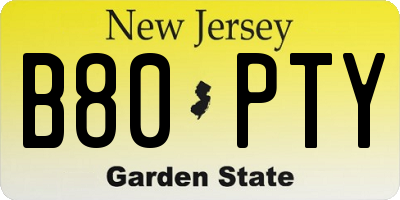 NJ license plate B80PTY