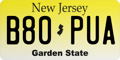 NJ license plate B80PUA