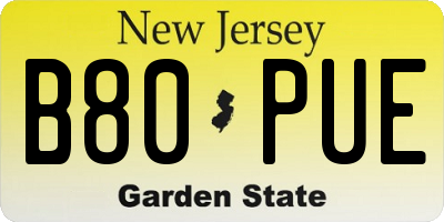 NJ license plate B80PUE