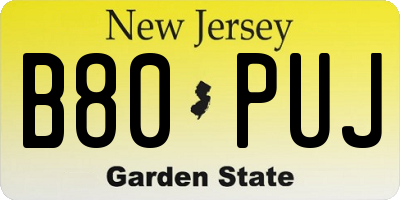 NJ license plate B80PUJ