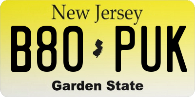 NJ license plate B80PUK