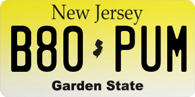 NJ license plate B80PUM