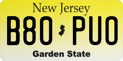 NJ license plate B80PUO