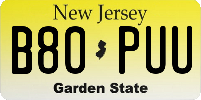 NJ license plate B80PUU