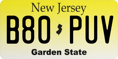 NJ license plate B80PUV