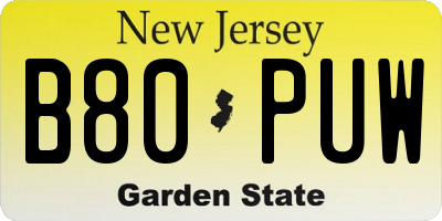 NJ license plate B80PUW