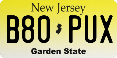 NJ license plate B80PUX