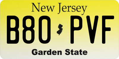 NJ license plate B80PVF